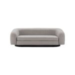 IVAN Birch Wood & Grey Fabric Three-Seat Sofa – modern curved three-seat sofa with grey fabric upholstery and birch wood frame.