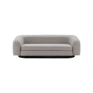 IVAN Birch Wood & Grey Fabric Three-Seat Sofa – modern curved three-seat sofa with grey fabric upholstery and birch wood frame.