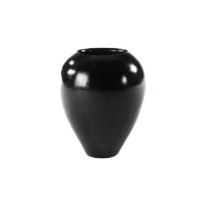AURO XL Black Terracotta Vase with glossy black finish, ovoid urn-shaped body, narrow base, and wide mouth for a sleek modern statement piece.