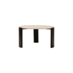 Palermo Round Cream Marble Top Large Coffee Table with cream marble surface and black acacia wood legs – modern luxury living room furniture.