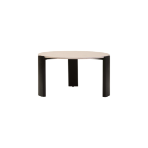 Palermo Round Cream Marble Top Large Coffee Table with cream marble surface and black acacia wood legs – modern luxury living room furniture.