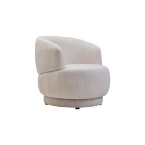 SAVRO Ivory Linen Chair – curved chair upholstered in ivory linen with plush cushioning.