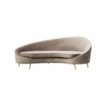 CYRUS mink three seater sofa with sculptural silhouette, upholstered in soft velvet with deep foam cushioning and matte black metal legs, combining modern elegance with comfort.