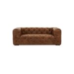 CHALIE Three-Seat Tan Leather Sofa with vintage button-tufted detailing, upholstered in rustic tan leather, designed for timeless elegance and comfort.