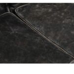 Alt text: IBERIA Three Seat Ebony Leather Sofa in Chesterfield design with deep button tufting, rolled arms, and ebony leather upholstery, classic three-seat sofa with vintage castor feet.