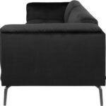 DEXTER 2 Seater Velour 999 sofa in black velour upholstery with low-profile cushioned design, slim legs, and modern minimalist silhouette.