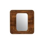 FIORI Square Mango Wood Mirror – hand-carved mango wood frame with brass accents, large square wall mirror.