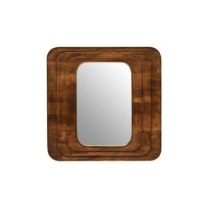 FIORI Square Mango Wood Mirror – hand-carved mango wood frame with brass accents, large square wall mirror.