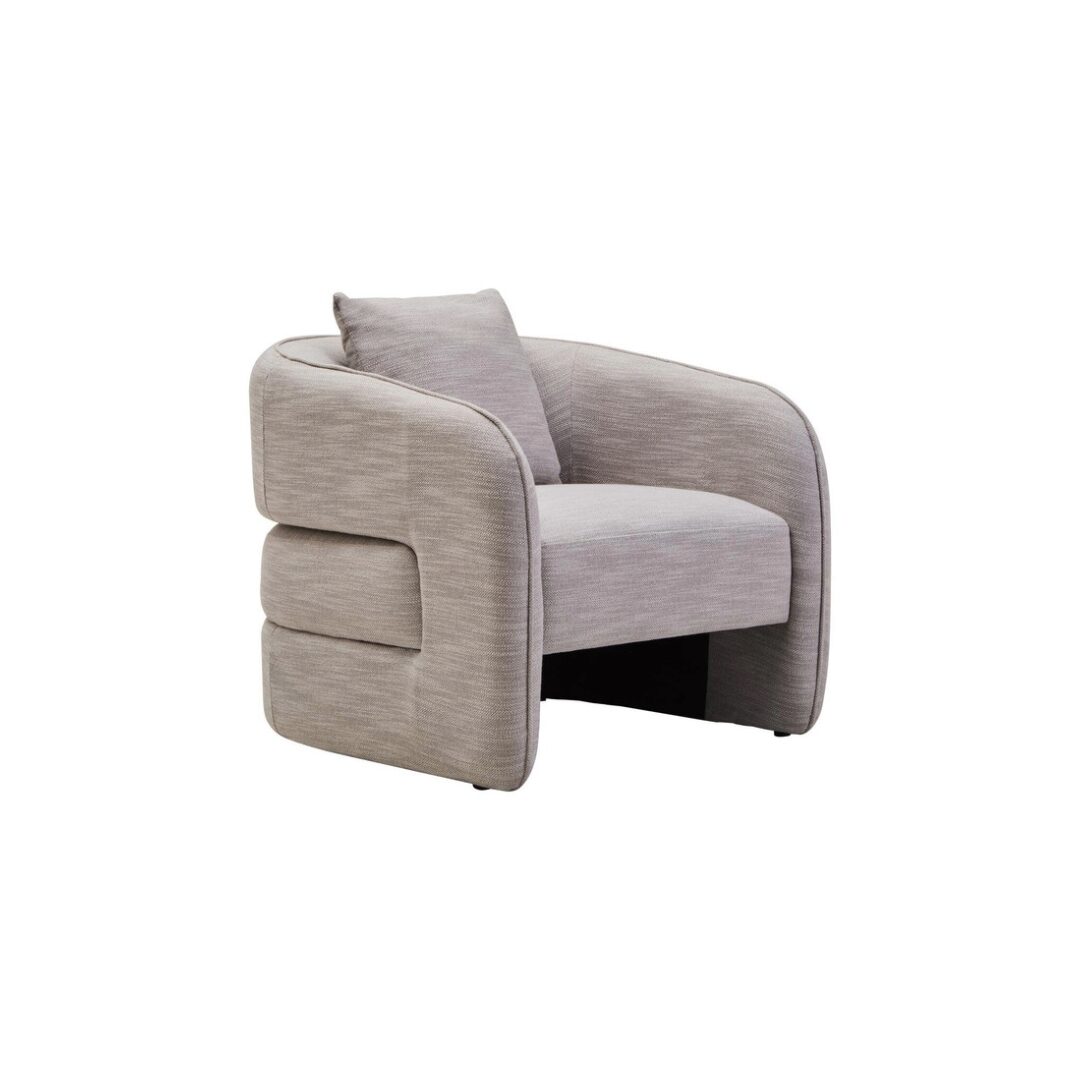 SAVRO Grey Linen Effect Curved Chair – modern curved chair with textured grey linen-effect upholstery and distinctive back design.