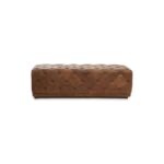 CHALIE Leather Rectangle Ottoman in vintage brown leather with tufted button detailing, rectangular design, and rustic vintage aesthetic.
