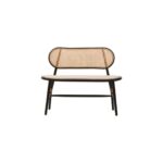 ETERO Natural Cane Bench – woven cane backrest with beige fabric seat and black elm wood frame, modern accent bench.
