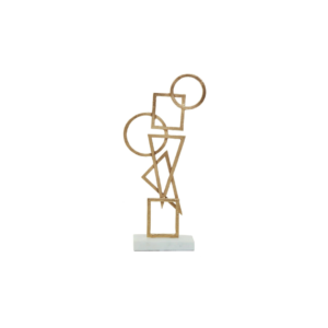 CARRO Shapes Sculpture – gold abstract metal design with white marble base, modern decorative accent.