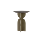 RAY Side Table with round oak veneer top and geometric stainless steel base – modern side table for living rooms and bedrooms.