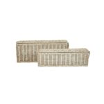 CADENZA White Wash Rattan Storage Trunks set of 2, rectangular woven rattan trunks with matching lids and metallic hinges, rustic storage boxes with whitewashed finish.