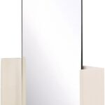 Alt text: GENKAN Ceramic Rectangular Mirror with off-white glazed ceramic frame, handcrafted rectangular wall mirror with dual mounting options, artisanal ceramic and glass mirror with unique shading.