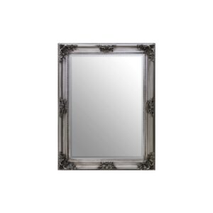 LORO Silver Ornate Wall Mirror – Medium, wooden frame with sleek silver finish, modern wall mirror.