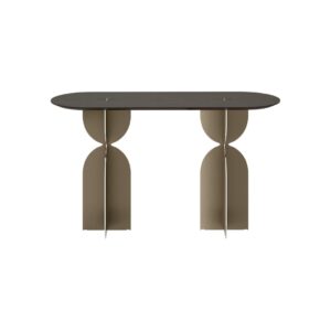 RAY Console Table – modern console with oak veneer top and sculptural stainless steel base.
