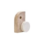 SANTINO Marble Sculpture with chocolate D-shaped marble form featuring a cut-out, anchored by a white round marble piece for a modern abstract decorative accent.