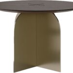 RAY Coffee Table with round oak veneer top and geometric stainless steel base – modern luxury furniture for living rooms.