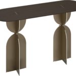 RAY Console Table – modern console with oak veneer top and sculptural stainless steel base.