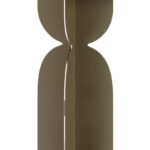 RAY Side Table with round oak veneer top and geometric stainless steel base – modern side table for living rooms and bedrooms.