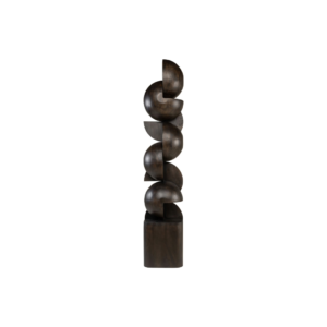 FORMA Sculpture with abstract biomorphic design, stacked interlocking segments, smooth dark finish, and tall totemic vertical form for modern interiors.
