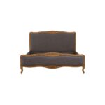 EMILIA Super Kingsize Bed in grey fabric with oak wood trims, featuring shaped headboard and footboard for a timeless and elegant bedroom centrepiece.