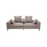 MILLER Grey Three Seat Sofa with low backrest, clean linear detailing, and metal legs, modern grey three-seater sofa for contemporary living rooms.