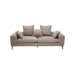 MILLER Grey Three Seat Sofa with low backrest, clean linear detailing, and metal legs, modern grey three-seater sofa for contemporary living rooms.