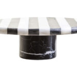 SOMA Large Black and White Marble Cake Stand with striped marble top and cylindrical black marble base displayed with cakes and desserts.