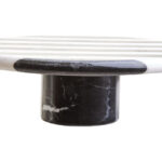 SOMA Large Black and White Marble Cake Stand with striped marble top and cylindrical black marble base displayed with cakes and desserts.