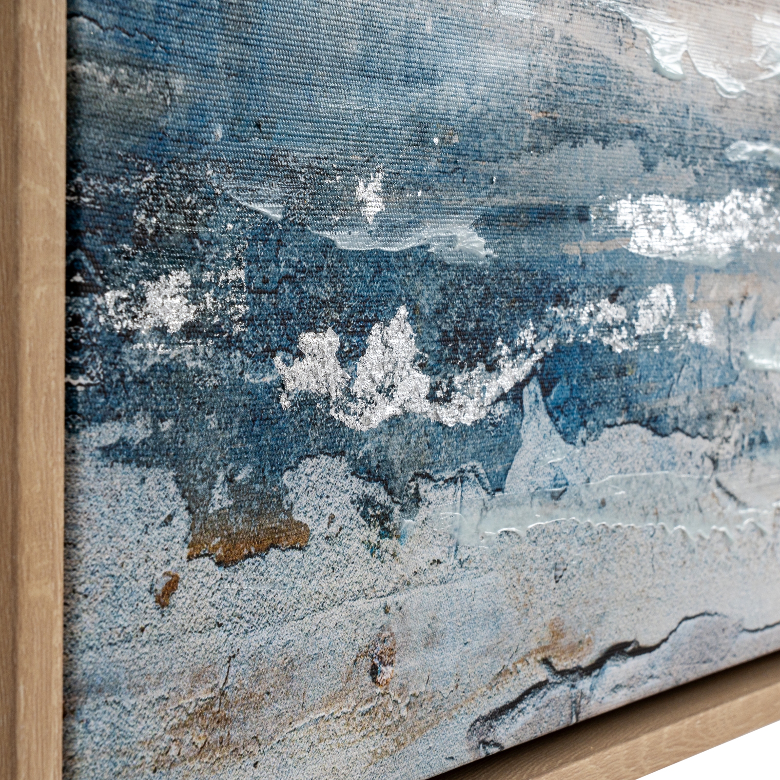 Stratos Hand Painted Canvas In Frame featuring layered brushstrokes in cool neutral tones and a contemporary framed finish.