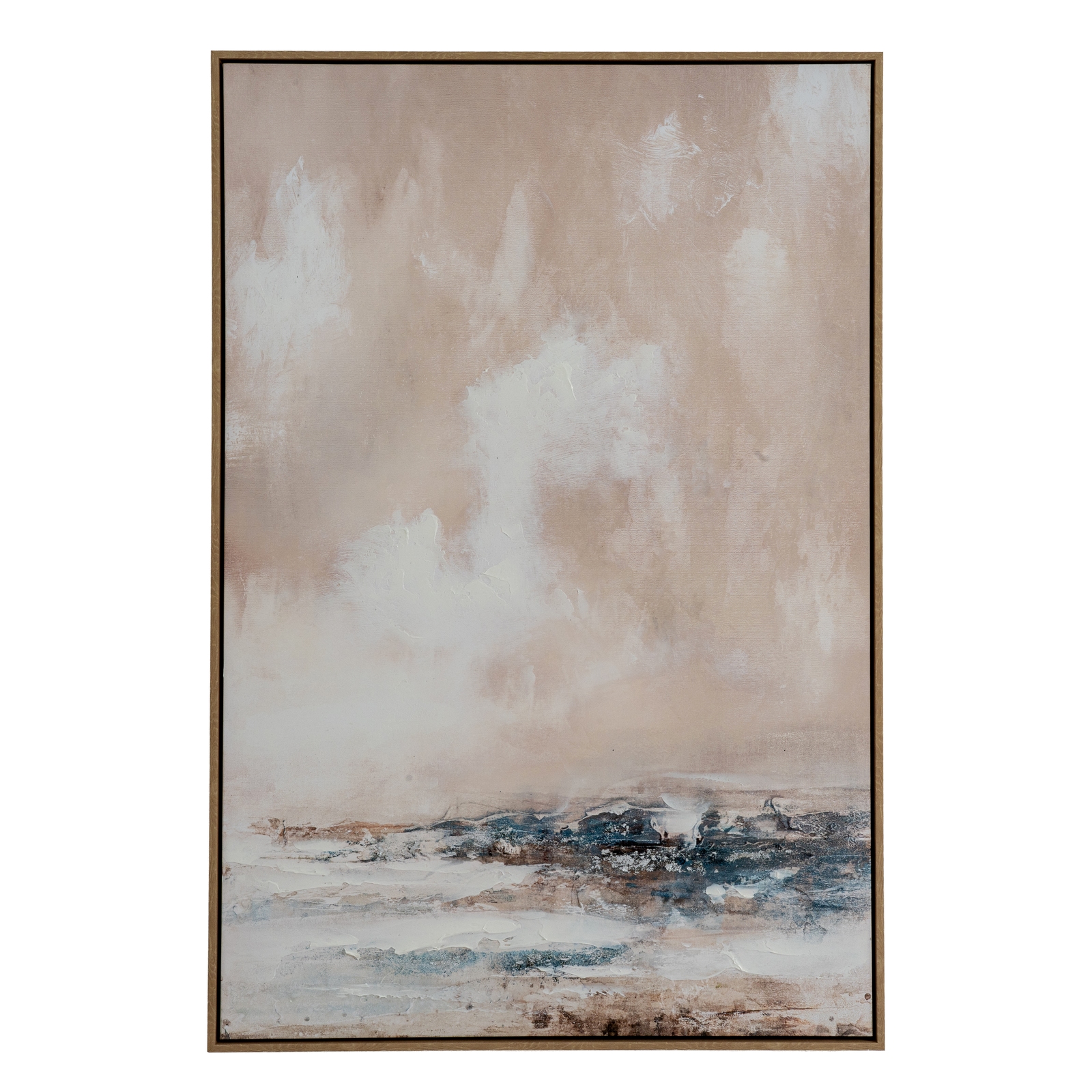 Vaydra Hand Painted Canvas In Frame with layered brushstrokes and sleek modern frame in neutral tones.