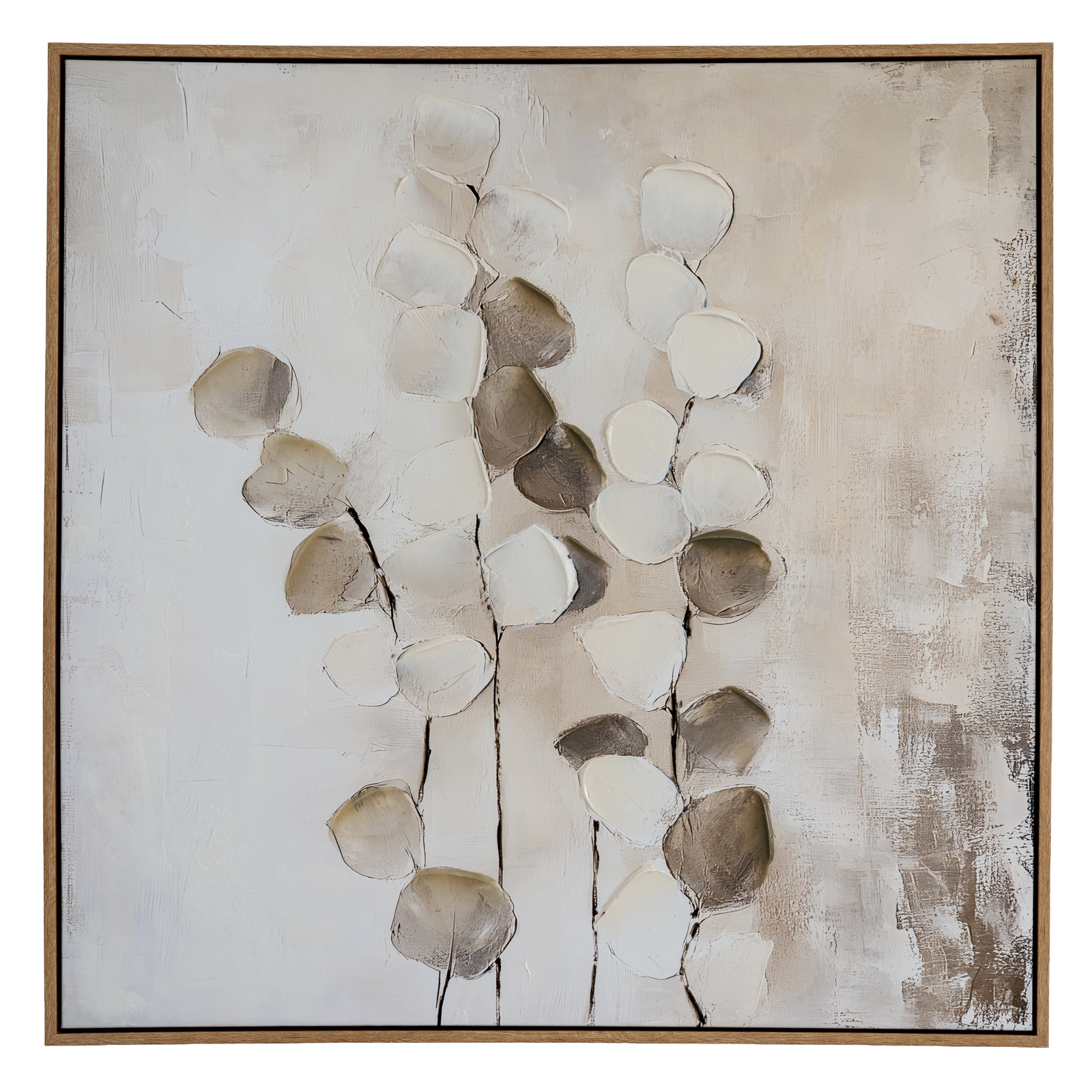 Mistora Hand Painted Canvas In Frame featuring textured brushstrokes in soft neutral tones with a contemporary framed finish.