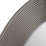 DERVIO Grey Ribbed Round Wall Mirror with contemporary textured grey frame hanging in a modern living room interior.
