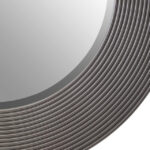 DERVIO Grey Ribbed Round Wall Mirror with contemporary textured grey frame hanging in a modern living room interior.