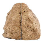 LUVIA Agate Grey and Gold Bookends featuring natural agate texture with gold edges displayed on a modern bookshelf.