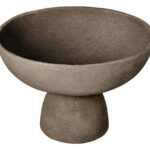 VIRA Small Textured Grey Aluminium Pedestal Bowl with elevated base and tactile finish displayed on a modern console table.