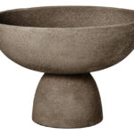 VIRA Small Textured Grey Aluminium Pedestal Bowl with elevated base and tactile finish displayed on a modern console table.