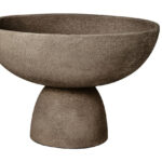 VIRA Small Textured Grey Aluminium Pedestal Bowl with elevated base and tactile finish displayed on a modern console table.