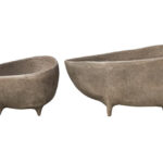 VIRA Set of 2 Textured Grey Aluminium Bowls with curved sides and footed bases displayed on a modern console table.