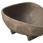 VIRA Set of 2 Textured Grey Aluminium Bowls with curved sides and footed bases displayed on a modern console table.