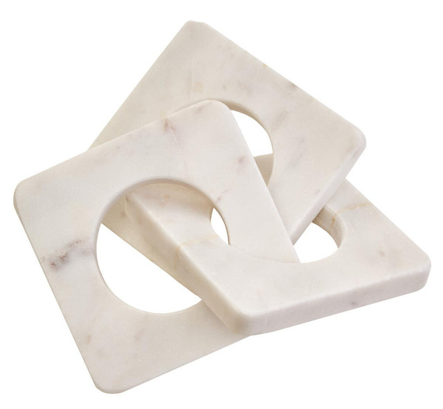 NASON White Marble Three Link Chain sculpture featuring smooth polished finish displayed on a modern console table.