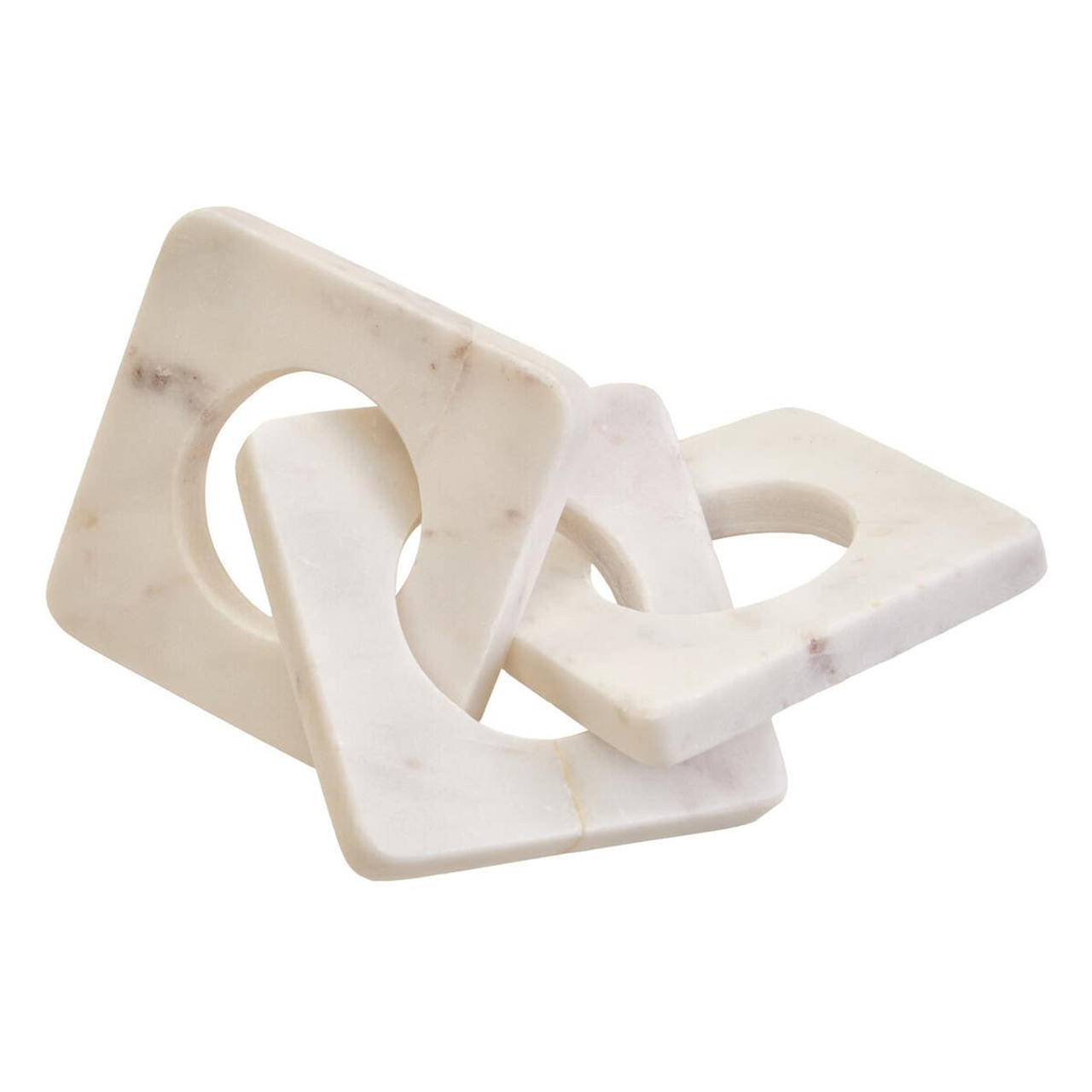 NASON White Marble Three Link Chain sculpture featuring smooth polished finish displayed on a modern console table.