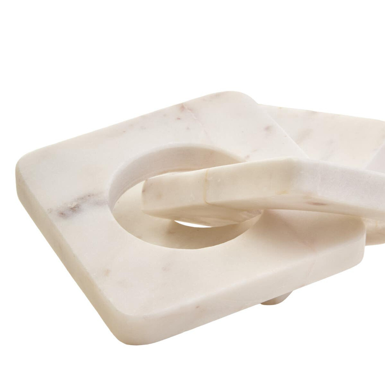 NASON White Marble Three Link Chain sculpture featuring smooth polished finish displayed on a modern console table.