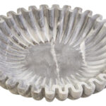 ERICA Large Grey Fluted Marble Bowl crafted from natural marble with polished finish and sculpted fluted edges.