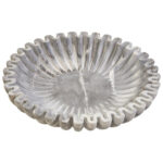 ERICA Large Grey Fluted Marble Bowl crafted from natural marble with polished finish and sculpted fluted edges.