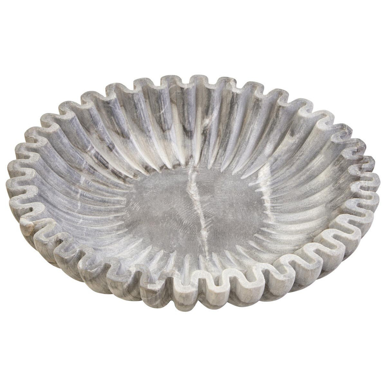 ERICA Large Grey Fluted Marble Bowl crafted from natural marble with polished finish and sculpted fluted edges.