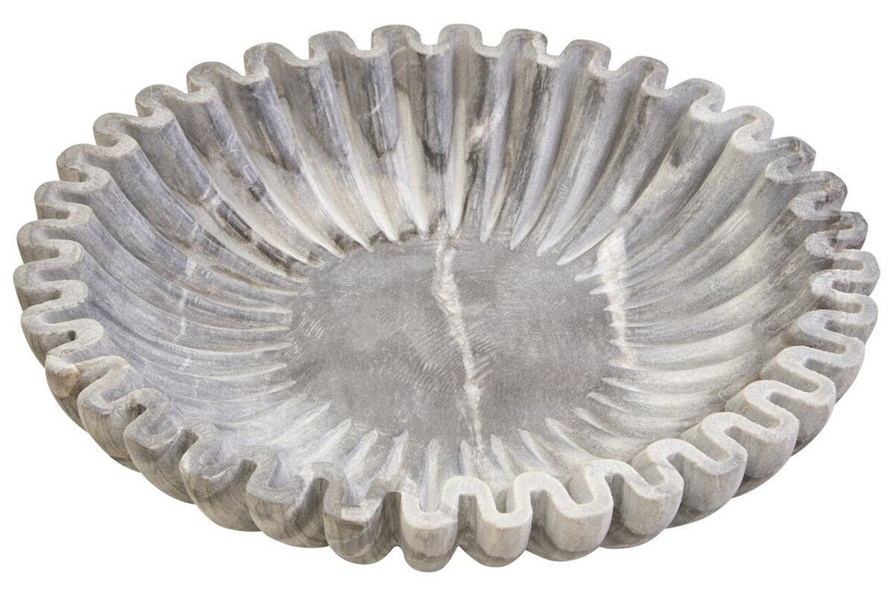ERICA Large Grey Fluted Marble Bowl crafted from natural marble with polished finish and sculpted fluted edges.