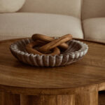 ERICA Large Grey Fluted Marble Bowl crafted from natural marble with polished finish and sculpted fluted edges.